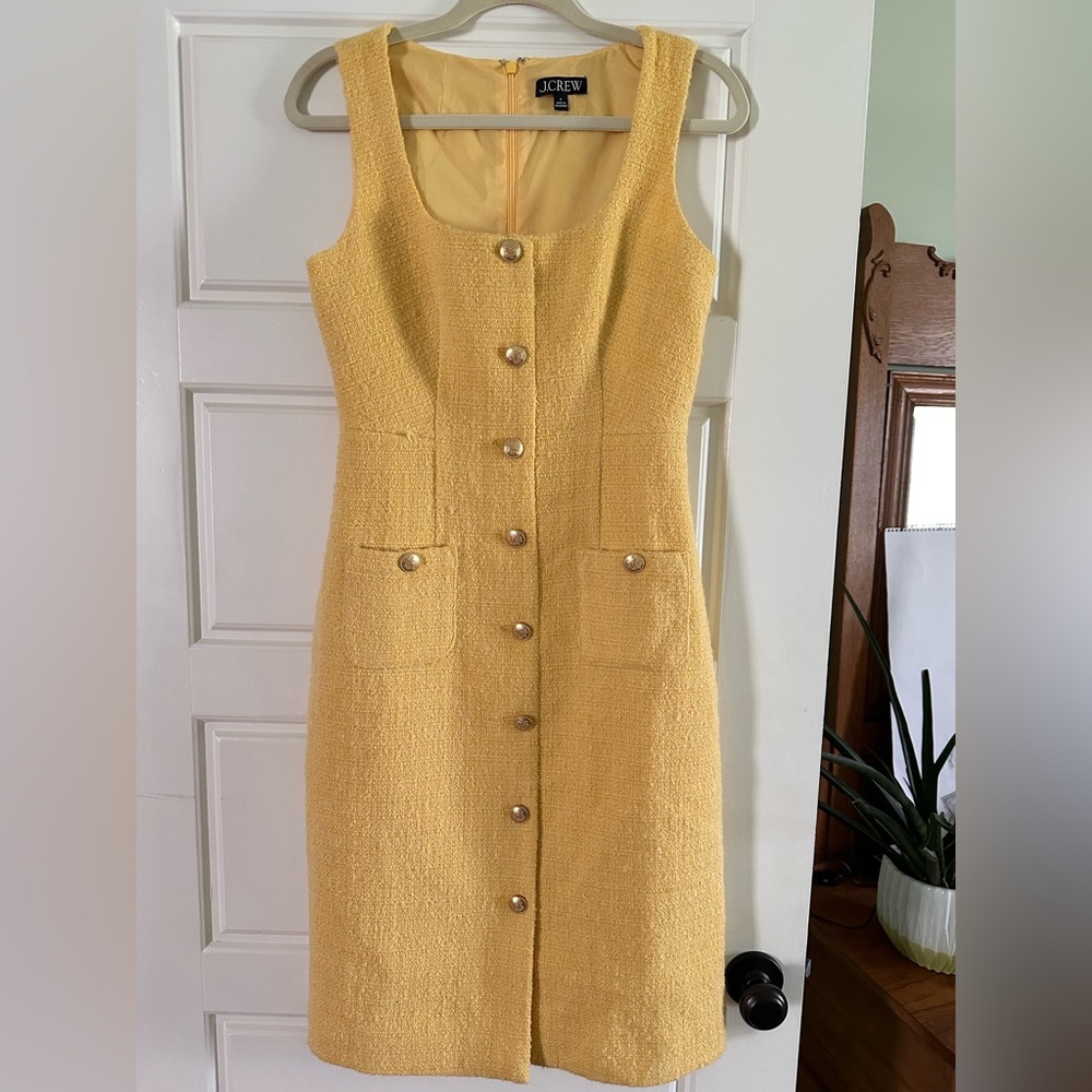 J. Crew Yellow Button-Front Midi Dress